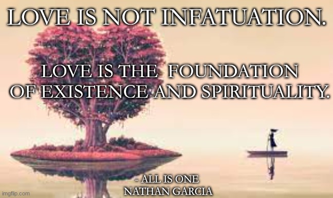 LOVE IS NOT INFATUATION. LOVE IS THE  FOUNDATION OF EXISTENCE AND SPIRITUALITY. - ALL IS ONE 
NATHAN GARCIA | image tagged in love | made w/ Imgflip meme maker