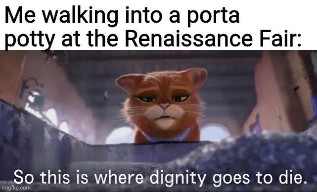 Nostalgia... | Me walking into a porta potty at the Renaissance Fair: | image tagged in so this is where dignity goes to die,porta potty | made w/ Imgflip meme maker