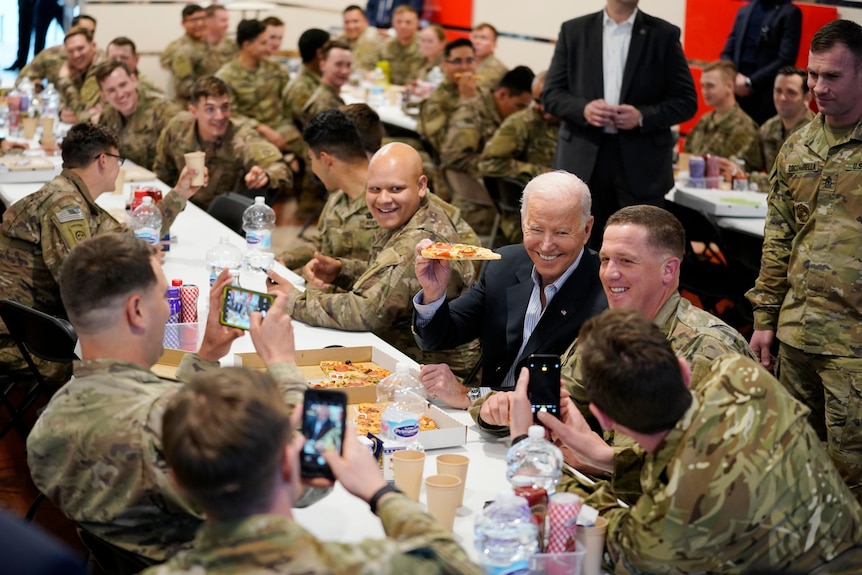 Joe Biden with US troops Blank Meme Template