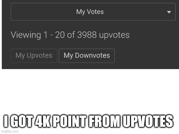 Wow | I GOT 4K POINT FROM UPVOTES | image tagged in upvotes,stop upvote begging | made w/ Imgflip meme maker