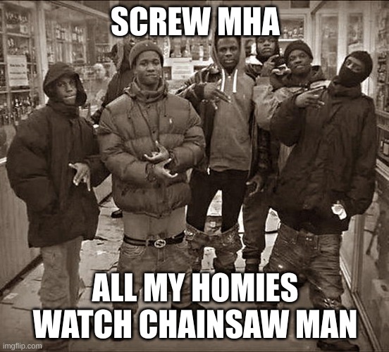 All My Homies Hate | SCREW MHA; ALL MY HOMIES WATCH CHAINSAW MAN | image tagged in all my homies hate | made w/ Imgflip meme maker