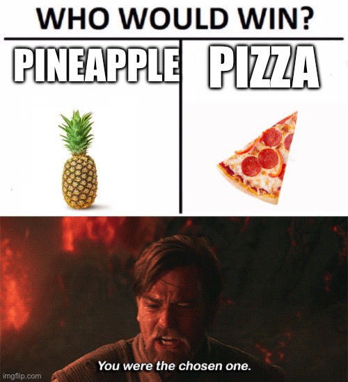 who would win actually? | PINEAPPLE; PIZZA | image tagged in memes,who would win,you were the chosen one | made w/ Imgflip meme maker