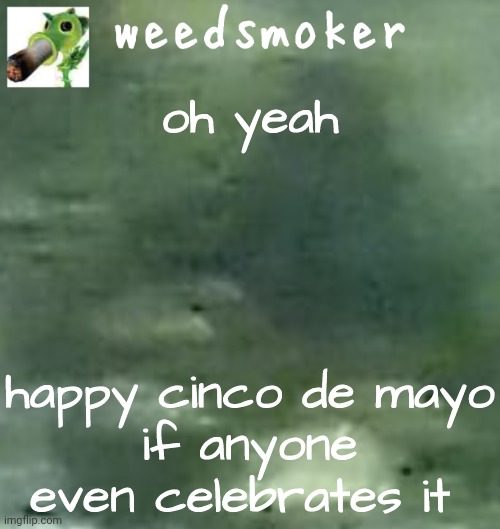 oh yeah; happy cinco de mayo
if anyone even celebrates it | image tagged in a temp | made w/ Imgflip meme maker