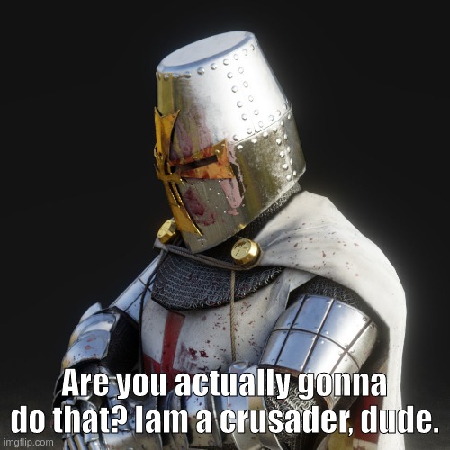 Paladin | Are you actually gonna do that? Iam a crusader, dude. | image tagged in paladin | made w/ Imgflip meme maker