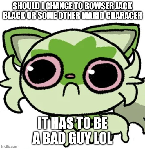 why are bad guys so much hotter than heros | SHOULD I CHANGE TO BOWSER JACK BLACK OR SOME OTHER MARIO CHARACER; IT HAS TO BE A BAD GUY LOL | image tagged in weed cat | made w/ Imgflip meme maker
