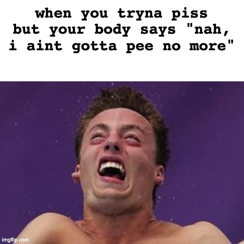 please tell me im not alone on this one | when you tryna piss but your body says "nah, i aint gotta pee no more" | image tagged in man in pain | made w/ Imgflip meme maker