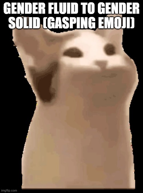 I'm just a guy but I wanted to make an unoriginal meme | GENDER FLUID TO GENDER SOLID (GASPING EMOJI) | image tagged in popcat | made w/ Imgflip meme maker