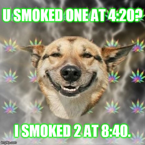 Stoner Dog | U SMOKED ONE AT 4:20? I SMOKED 2 AT 8:40. | image tagged in memes,stoner dog | made w/ Imgflip meme maker