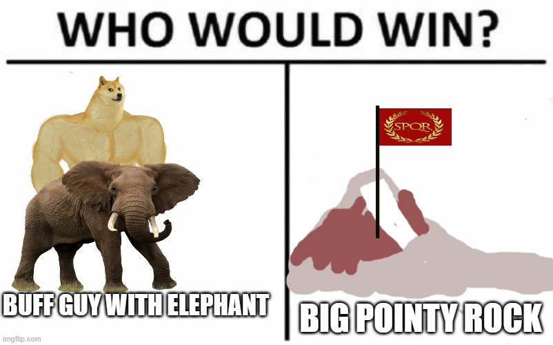 Who Would Win? | BUFF GUY WITH ELEPHANT; BIG POINTY ROCK | image tagged in memes,who would win | made w/ Imgflip meme maker