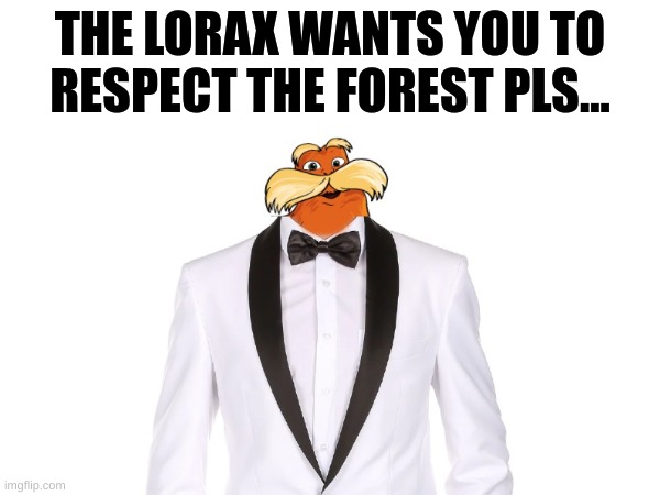 POV: Lorax is telling yo something | THE LORAX WANTS YOU TO RESPECT THE FOREST PLS... | image tagged in the lorax,funny memes | made w/ Imgflip meme maker