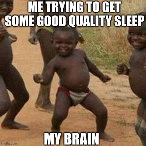 Third World Success Kid Meme | ME TRYING TO GET SOME GOOD QUALITY SLEEP; MY BRAIN | image tagged in memes,third world success kid | made w/ Imgflip meme maker
