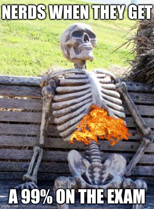 Waiting Skeleton Meme | NERDS WHEN THEY GET; A 99% ON THE EXAM | image tagged in memes,waiting skeleton | made w/ Imgflip meme maker