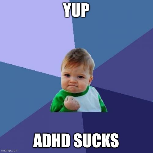 YUP ADHD SUCKS | image tagged in memes,success kid | made w/ Imgflip meme maker