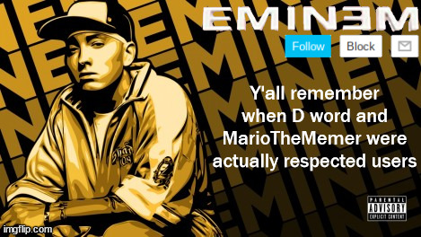 Eminem | Y'all remember when D word and MarioTheMemer were actually respected users | image tagged in the real slim shady | made w/ Imgflip meme maker