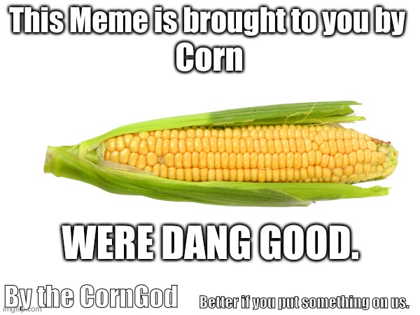 Dang Good | This Meme is brought to you by; Corn; WERE DANG GOOD. By the CornGod; Better if you put something on us. | image tagged in corn | made w/ Imgflip meme maker