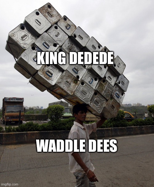 Guy carrying stuff | KING DEDEDE WADDLE DEES | image tagged in guy carrying stuff | made w/ Imgflip meme maker