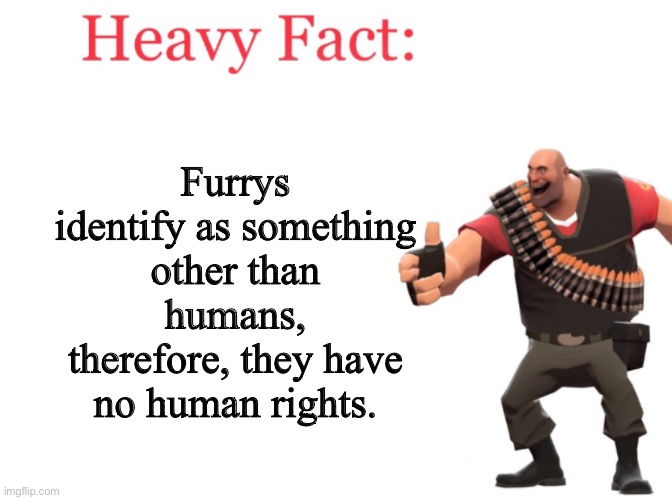 Heavy fact | Furrys identify as something other than humans, therefore, they have no human rights. | image tagged in heavy fact | made w/ Imgflip meme maker