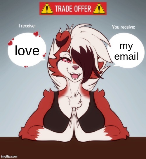 what i wish my gf was like | my email; love | image tagged in furry trade offer | made w/ Imgflip meme maker