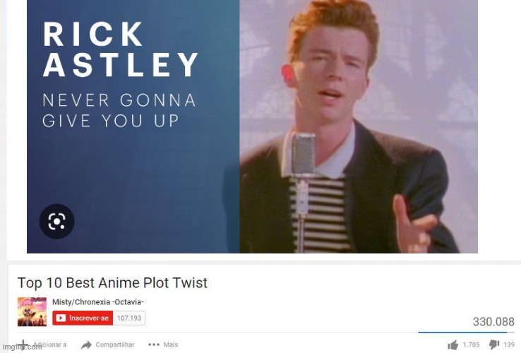 EPICPLOTTWIST!!!! | image tagged in anime,anime meme,rick astley,rickroll | made w/ Imgflip meme maker