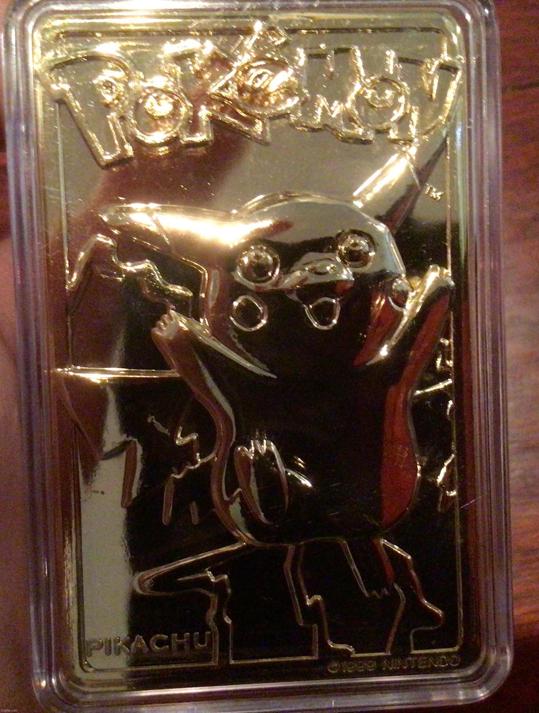 23 gold plated Pikachu card! 10 upvotes and I show a different card! Also back of the card is in comments | image tagged in pokemon,card,pikachu,gold | made w/ Imgflip meme maker