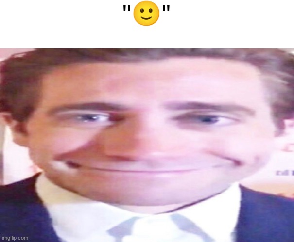 ? | "🙂" | image tagged in wide jake gyllenhaal,smile,wholesome | made w/ Imgflip meme maker