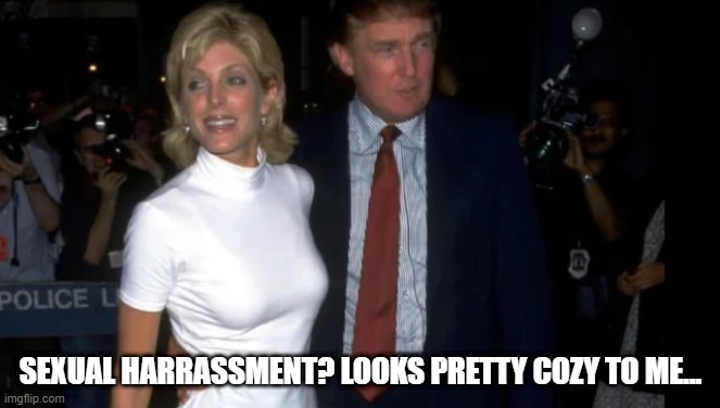 Et tu Jean? | SEXUAL HARRASSMENT? LOOKS PRETTY COZY TO ME... | image tagged in trump | made w/ Imgflip meme maker