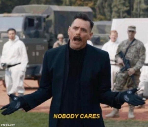 Nobody Cares ! | image tagged in nobody cares | made w/ Imgflip meme maker