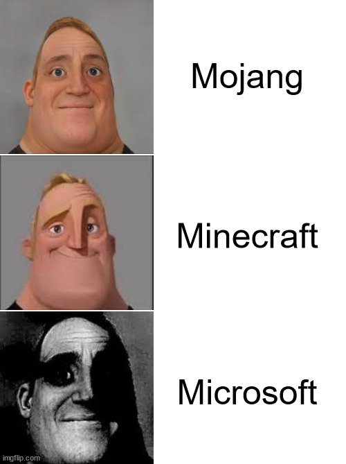 Mr. Incredible | Mojang; Minecraft; Microsoft | image tagged in mr incredible,memes,mojang,minecraft,microsoft | made w/ Imgflip meme maker