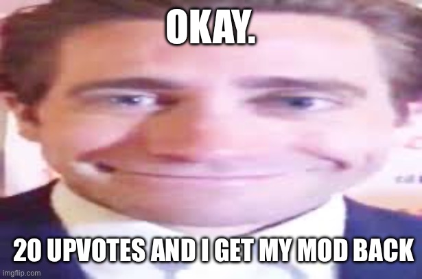 OKAY. 20 UPVOTES AND I GET MY MOD BACK | made w/ Imgflip meme maker