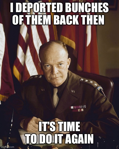 Eisenhower | I DEPORTED BUNCHES OF THEM BACK THEN IT’S TIME TO DO IT AGAIN | image tagged in eisenhower | made w/ Imgflip meme maker