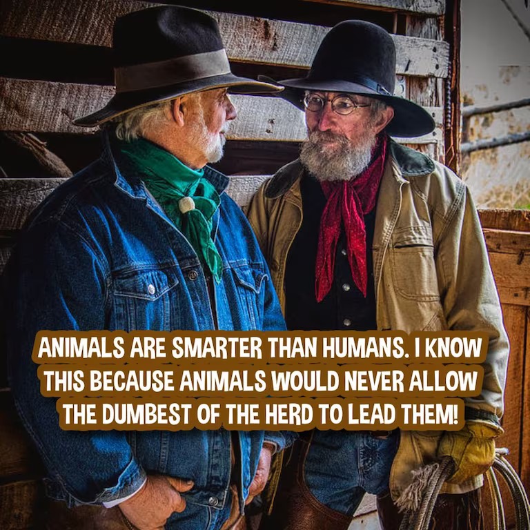 Cowboy Logic: Animals are Smarter Than Humans | image tagged in sarcasm cowboy,the real scroll of truth,animals are smart,herd mentality,let's go brandon,fjb | made w/ Imgflip meme maker