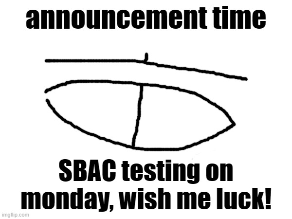 i dont even | announcement time; SBAC testing on monday, wish me luck! | image tagged in tag,test | made w/ Imgflip meme maker