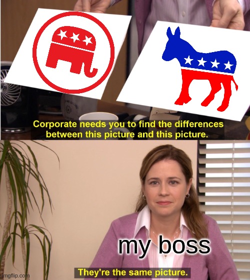 he believes in a lot of conspiracies | my boss | image tagged in memes,they're the same picture,politics,conspiracy | made w/ Imgflip meme maker