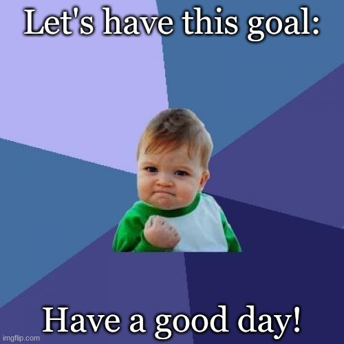 idk | Let's have this goal:; Have a good day! | image tagged in memes,success kid | made w/ Imgflip meme maker