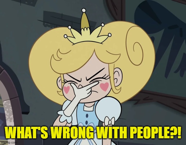 Star Butterfly getting very frustrated | WHAT'S WRONG WITH PEOPLE?! | image tagged in star butterfly getting very frustrated | made w/ Imgflip meme maker