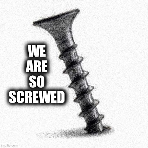 SCREWED | WE ARE
  SO  
SCREWED | image tagged in screwed | made w/ Imgflip meme maker