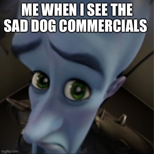 Sad dogs | ME WHEN I SEE THE SAD DOG COMMERCIALS | image tagged in megamind peeking,dogs,sad,funny,relatable | made w/ Imgflip meme maker