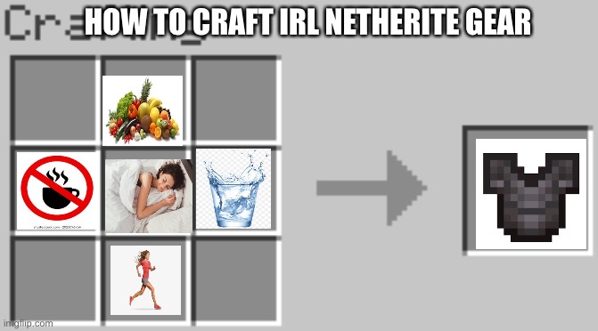 Healthy lifestyle is pog | HOW TO CRAFT IRL NETHERITE GEAR | image tagged in synthesis | made w/ Imgflip meme maker