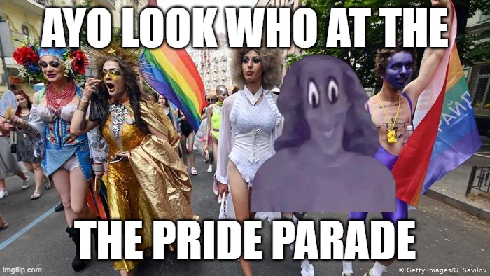 mandela catalogue real | AYO LOOK WHO AT THE; THE PRIDE PARADE | image tagged in gay pride parade | made w/ Imgflip meme maker