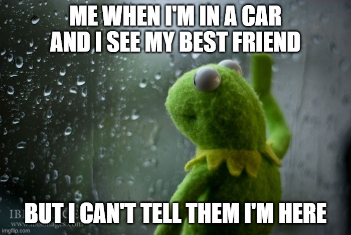This happens to me so much, hb you? | ME WHEN I'M IN A CAR AND I SEE MY BEST FRIEND; BUT I CAN'T TELL THEM I'M HERE | image tagged in kermit window,best friends,relatable,so true memes | made w/ Imgflip meme maker