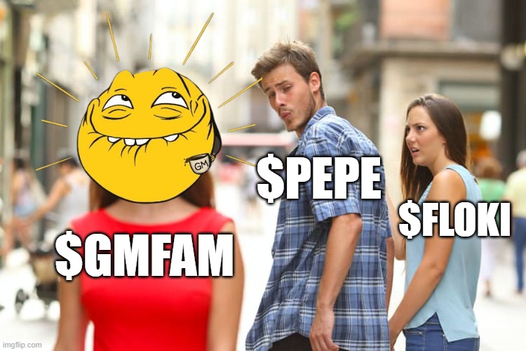 $GMFAM Meme coin from Seedify | $PEPE; $FLOKI; $GMFAM | image tagged in memes,distracted boyfriend | made w/ Imgflip meme maker