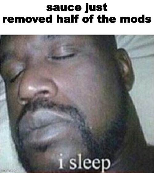 zzzzzz idc if i lost my mod zzzzzz | sauce just removed half of the mods | image tagged in shaq i sleep only | made w/ Imgflip meme maker