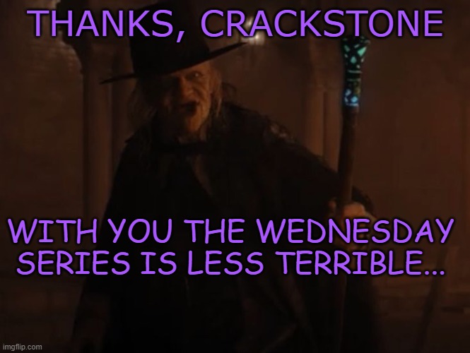 Thanks Crackstone | THANKS, CRACKSTONE; WITH YOU THE WEDNESDAY SERIES IS LESS TERRIBLE... | image tagged in addams family | made w/ Imgflip meme maker