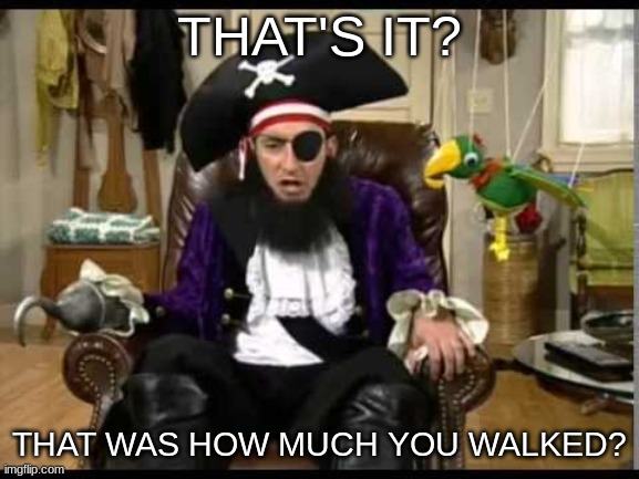 Patchy the pirate that's it? | THAT'S IT? THAT WAS HOW MUCH YOU WALKED? | image tagged in patchy the pirate that's it | made w/ Imgflip meme maker