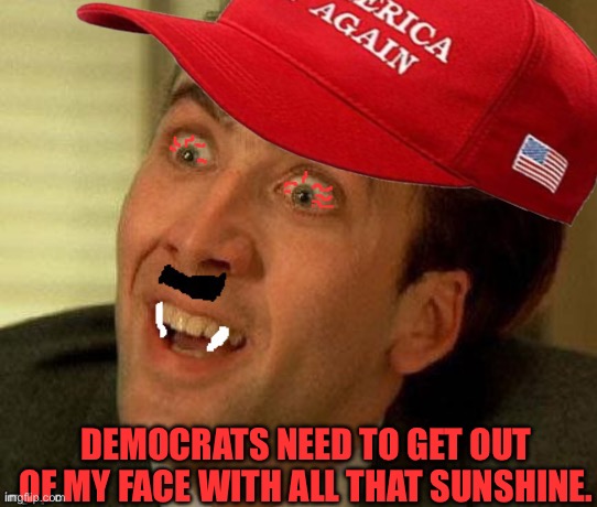 DEMOCRATS NEED TO GET OUT OF MY FACE WITH ALL THAT SUNSHINE. | made w/ Imgflip meme maker