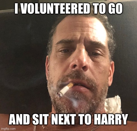 Hunter Biden | I VOLUNTEERED TO GO AND SIT NEXT TO HARRY | image tagged in hunter biden | made w/ Imgflip meme maker