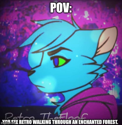 No joke OCs allowed (PS. This is an old edit I made a couple months ago) | POV:; YOU SEE RETRO WALKING THROUGH AN ENCHANTED FOREST. | image tagged in roleplaying,furry | made w/ Imgflip meme maker