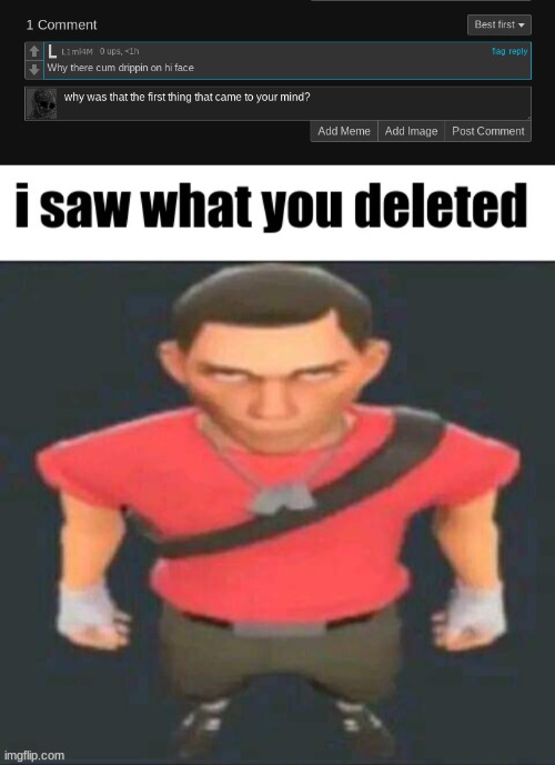 hehehe ha | image tagged in i saw what you deleted scout,cursed,comment | made w/ Imgflip meme maker