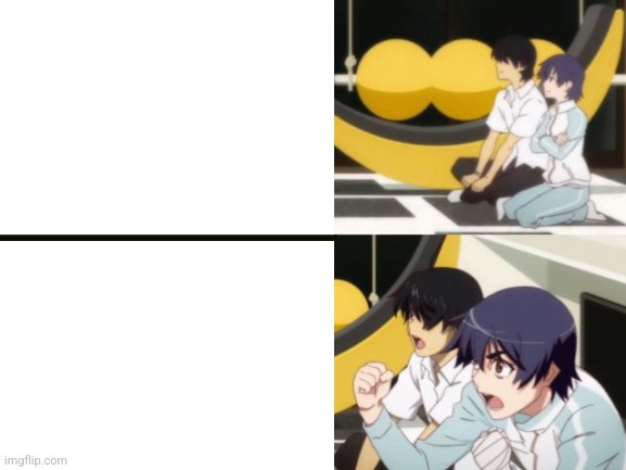 Monogatari Araragi and Kanbaru | image tagged in anime meme | made w/ Imgflip meme maker