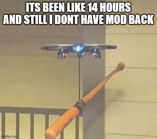 Attack drone | ITS BEEN LIKE 14 HOURS AND STILL I DONT HAVE MOD BACK | image tagged in attack drone | made w/ Imgflip meme maker